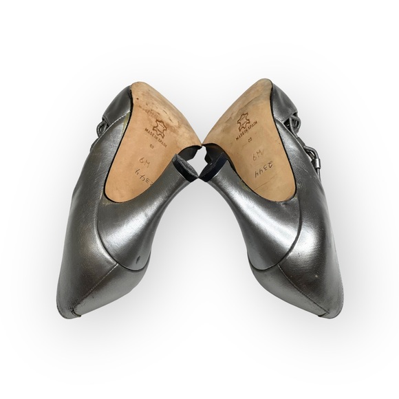 Vintage: Evan Picone ♚ Lattice Mary Janes Heels Pumps ♚ Metallic Silver Leather - Picture 14 of 16